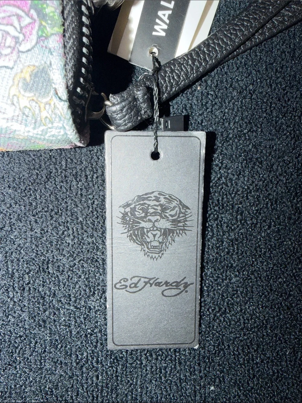 Ed Hardy Skull & Roses Zip Wallet in Pastel Blue and Pink Accents